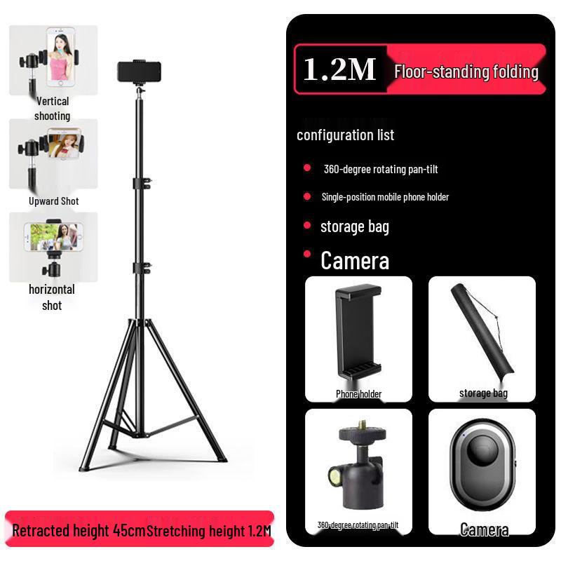 Mobile Phone Live Streaming Selfie Stand Holder, Adjustable 1.7m/2.1m Floor Tripod for Video Shooting, TikTok & Kuaishou