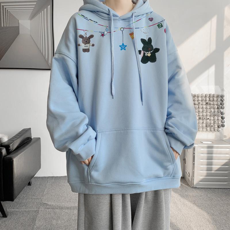 Autumn Winter Vintage Loose Hooded Sweatshirt Men Fashion Print Casual Hoodie Y2K Streetwear Sweatshirts