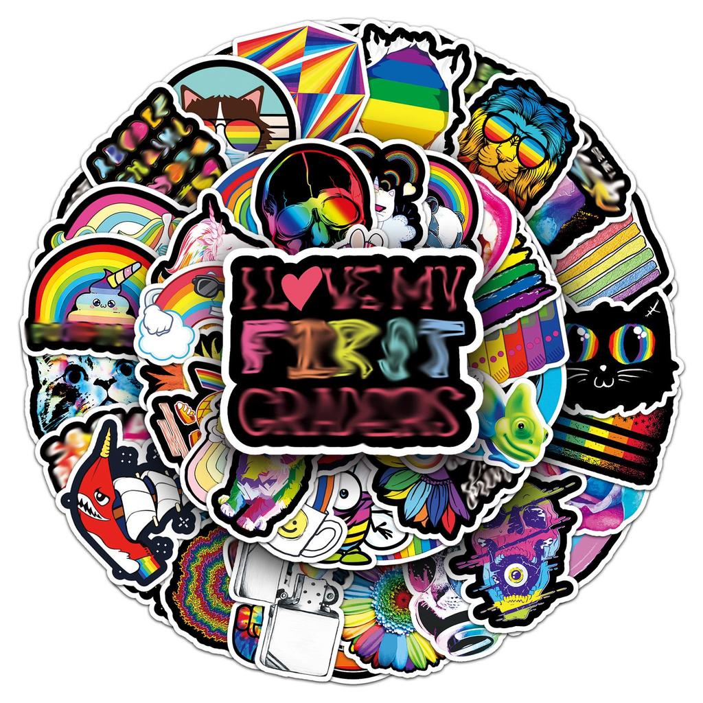 100 Colorful Seven-Color Graffiti Rainbow Stickers: Cartoon DIY Skateboard & Luggage Waterproof Set