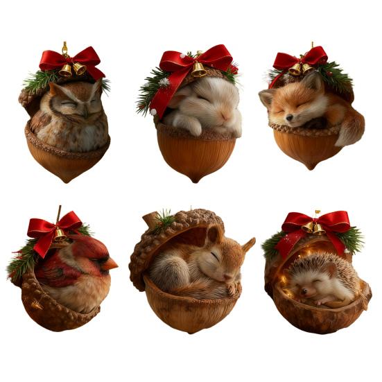 2D Στολίδια Ζωάκια Δάσους Βελανίδι Άνετα Στολίδια Ζωάκια Κουκουνάρι Χριστουγέννων Δασικό Πλάσμα Ακρυλική Κρεμαστή Διακόσμηση για Διακόσμηση Σπιτιού Πάρτι