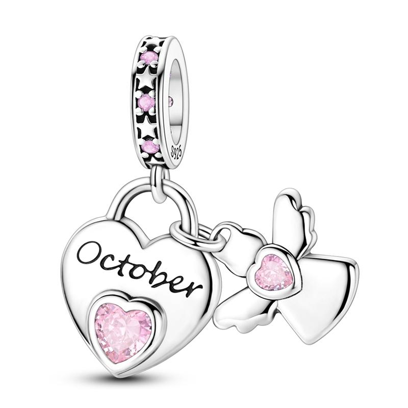 Original 925 Sterling Silver Charms Bead Birthday Month Heart Birthstone Angel Pendant Fit Original Bracelet For Women DIY Gift