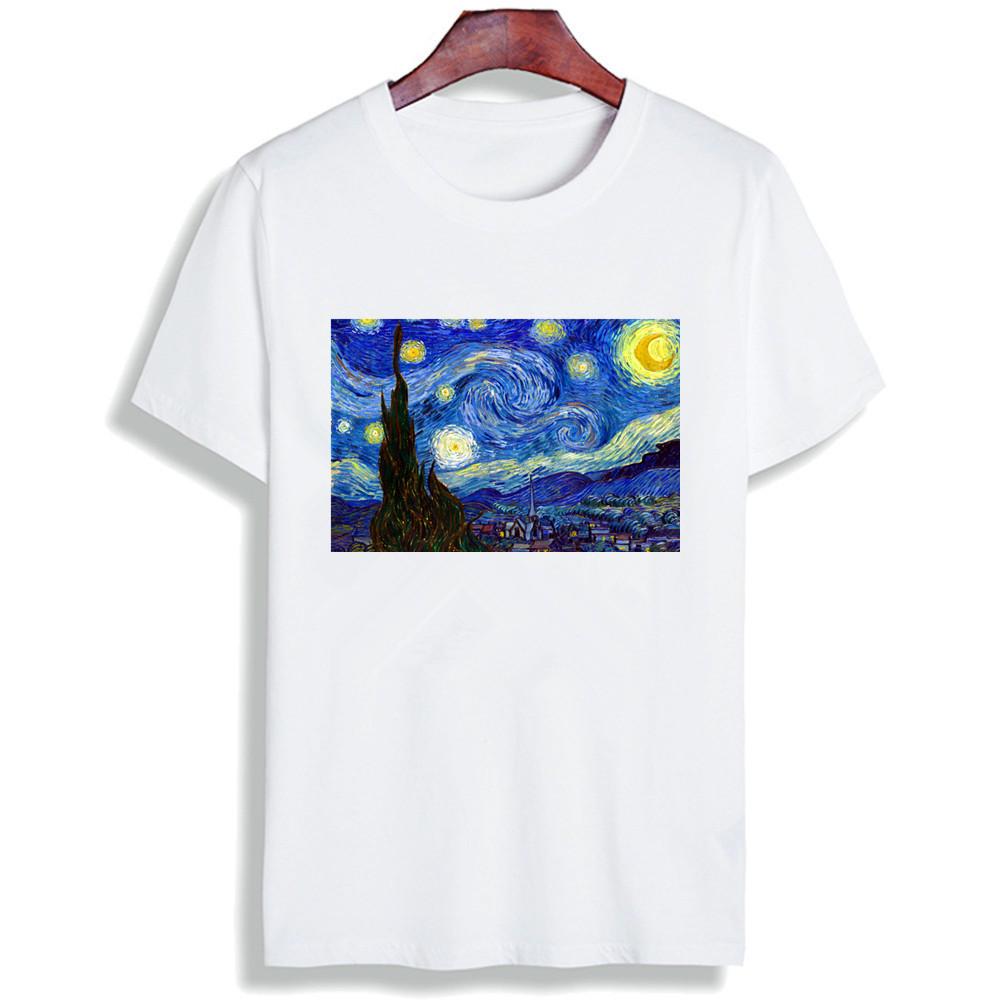 Fashion Short Sleeve T Shirt Van Gogh Starry Night Classic Art Printed Men Cotton Top Tees Casual O Neck T-Shirt Unisex TShirt