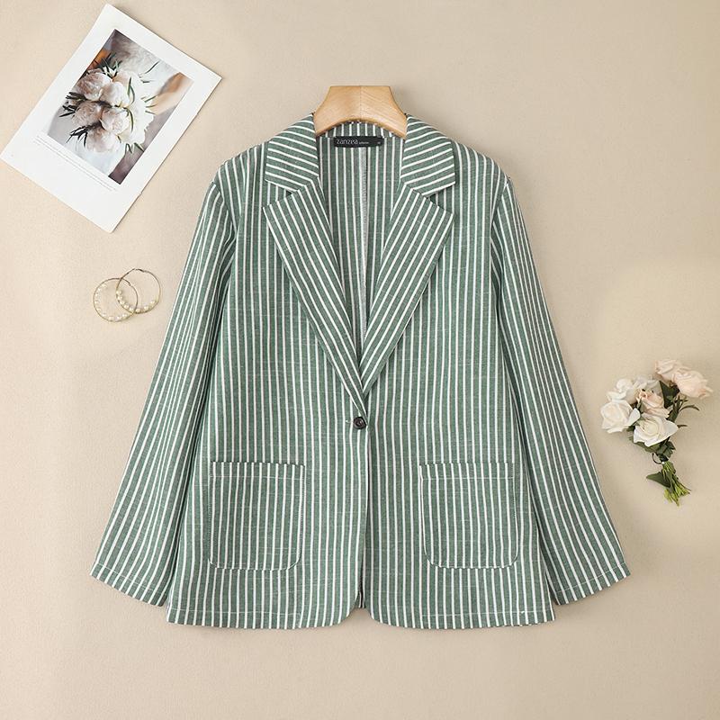 ZANZEA Women Turn Down Collar Casual Long Sleeve Stripe Thin Cardigan Tops