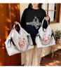 Gao Yuanyuan Style Japanese Embroidery Cat Tote Bag - Versatile, Large Capacity, Single Shoulder & Crossbody Drawstring Bag