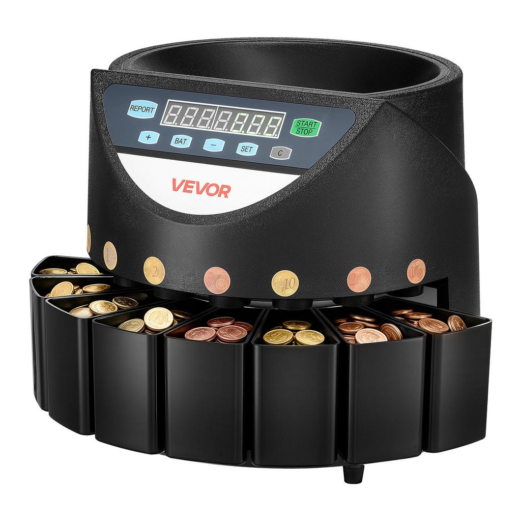 VEVOR Coin Counter Machine, 8 Denominations, Accurate Coin Sorter Machine, Sorts Up to 147 Coins Per Minute, Change Counter Sorter with LED Display