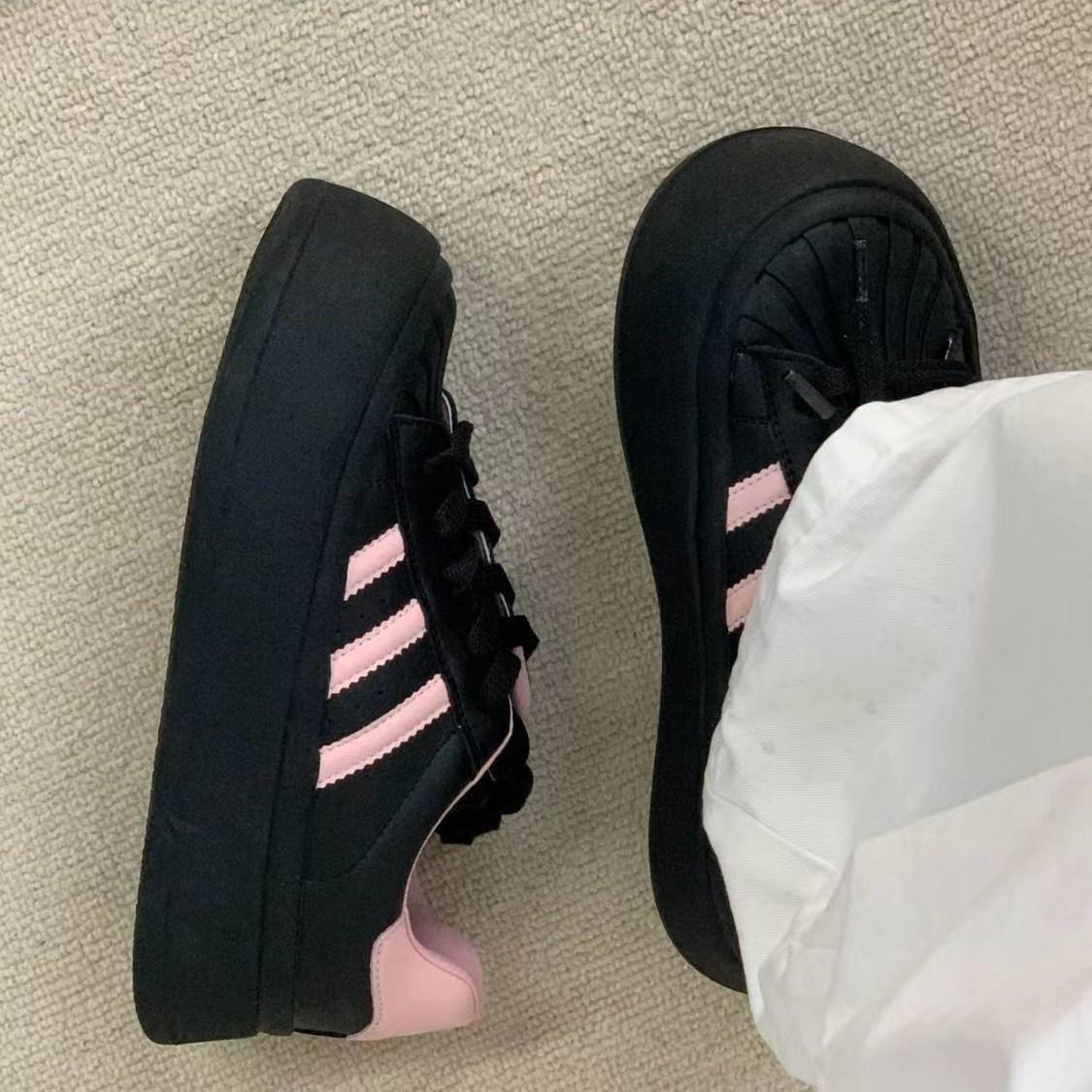 

Shell big head doll board shoes three bars thick sole spring and autumn black panda casual explosion muffin white shoes 35 розовый