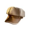 Girl With  Stripe Autumn Letters Winter Korean Style Hat Painter Hat PU Leather Women Berets