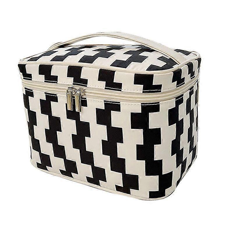 Makeup Bag Large Capacity Glossy Zipper Travel Cosmetic Bag with Sturdy Handle for Travel Outdoor Black White Cube