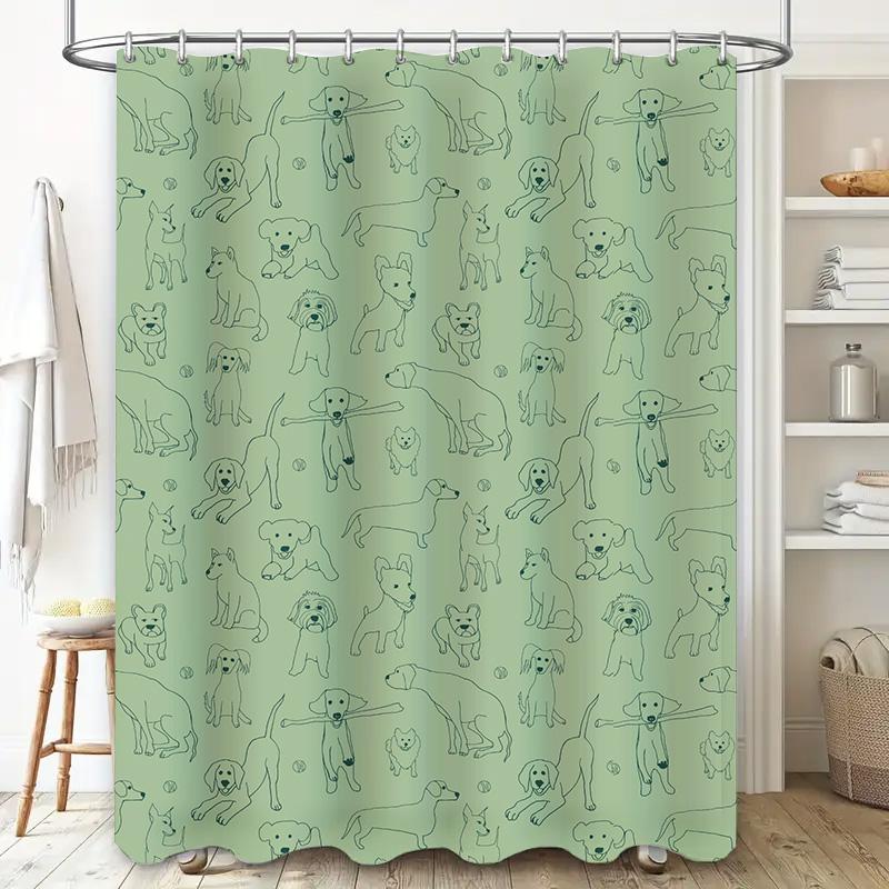 Green Dog Print Shower Curtain Pet Bathroom Decor for Home Decoration Waterproof Fabric Curtains Suitable for Kitchen Bathrooms