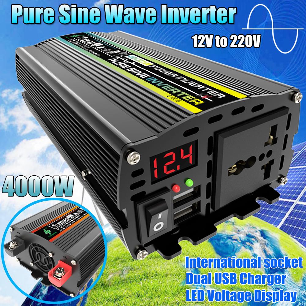 4000W Dual USB Solar Power Inverter 12V To 220V Car Power Inverter Charger Converter Adapter Modified Sine Wave Transformer Kit