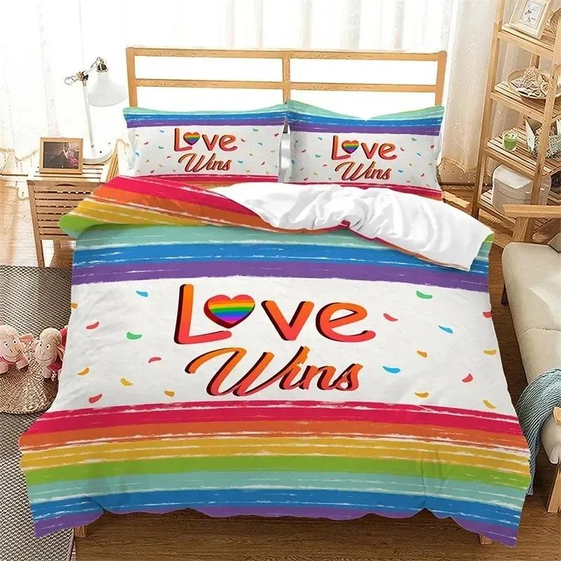 Rainbow Pride Bedding Set Rainbow Flags Duvet Cover Set Rainbow Stripe Design 3D Soft Microfiber Bedding QueenKing Size