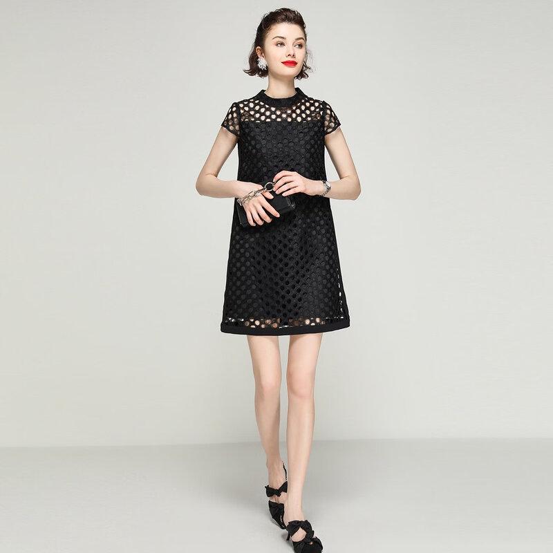 Women s Summer A-Line Mesh Dress with Stand Collar L