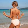 New swimsuit plus size women's sexy halter strap-up bikini split ruffle edge high waist swimsuit