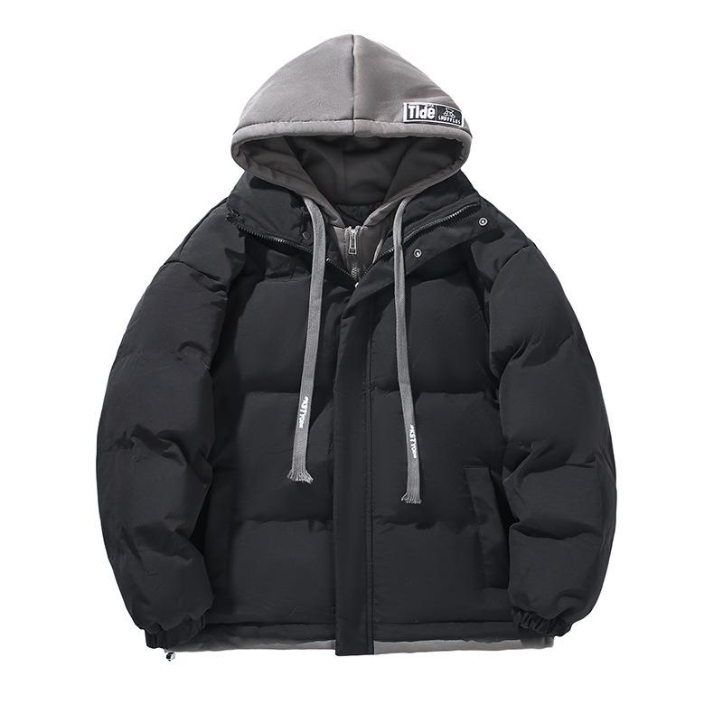 Men's cotton clothes fashion student thickened bread clothes jacket hooded warm cotton-padded clothes fake two-piece cotton-padded clothes men