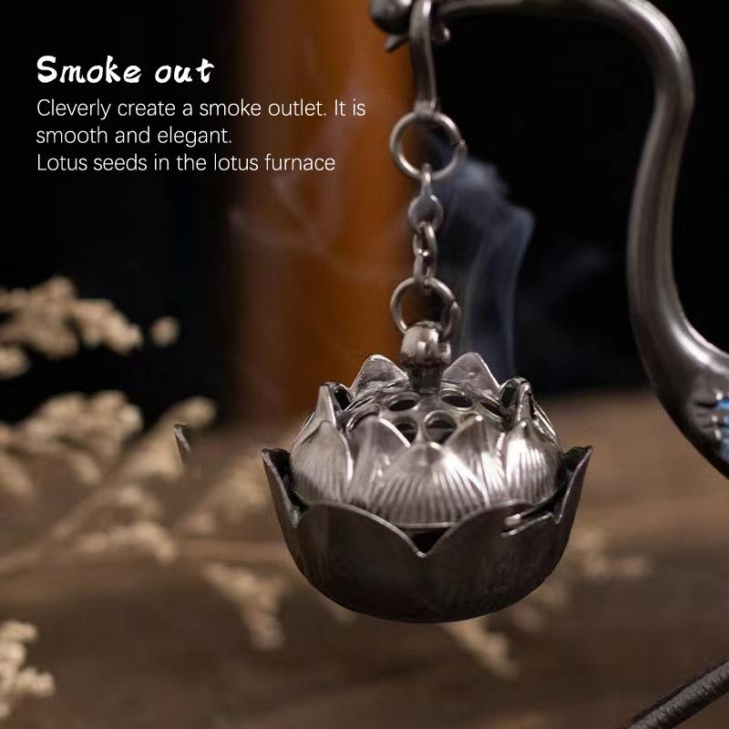 Crane Incense Burner Holder Stove Lotus Incense Burner Antique Alloy Lotus Hanging Stove Tea Ceremony Craft Household Decoration