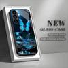 Blue Butterfly Tempered Glass Phone Case Suitable for Samsung Galaxy S26 S25 S24 S23 S22 S20 FE/Ultra/Plus Anti Drop Back Cover