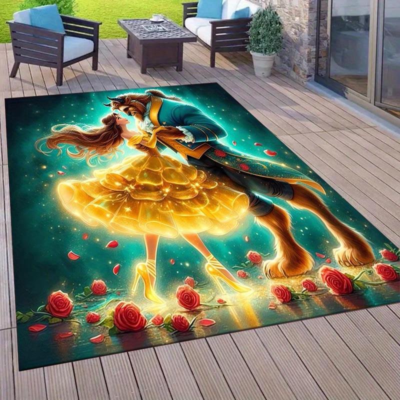 1pc Beauty and The Beast Pattern Area Rug Soft Flannel Floor Mat for Living Room, Office, Bedroom, Outdoor and Camping, Sofa Coffee Table Fl