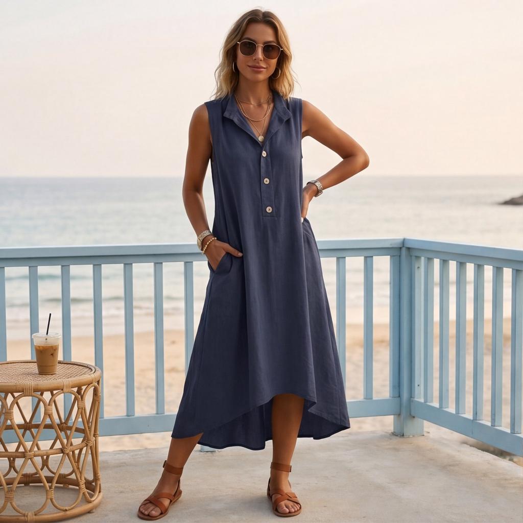 Women's  Casual Loose Linen-Cotton Sleeveless Dress