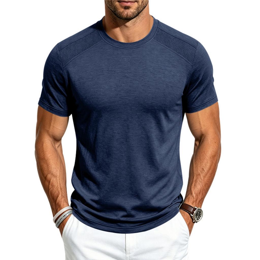 Men's Quick Dry Short Sleeve T-Shirt Athletic Round Neck Cotton Linen Breathable for Gym Running Training
