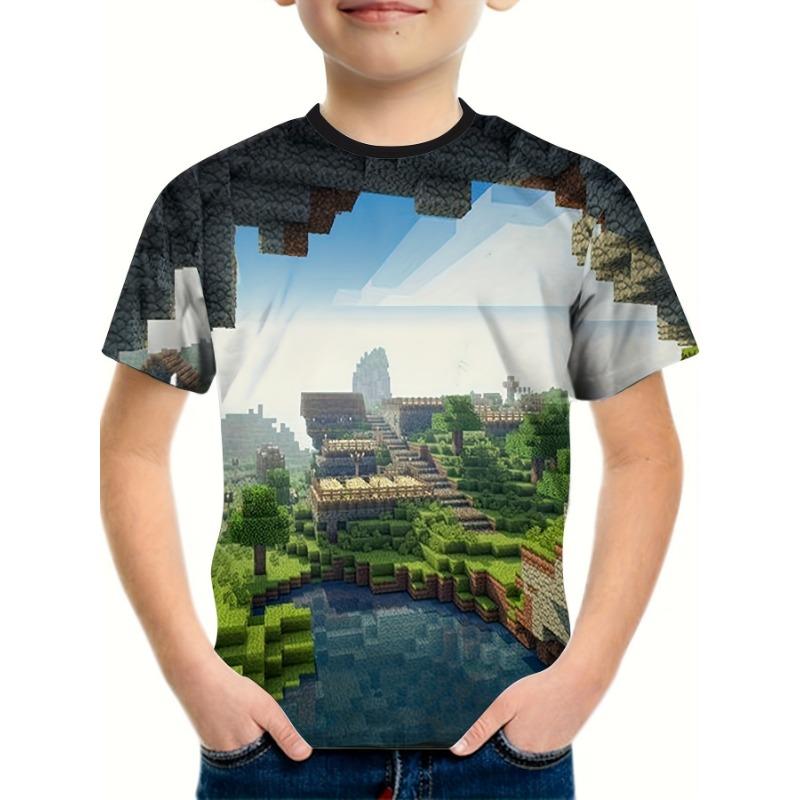 Abbigliamento per bambini Maglietta per ragazzi Magliette a maniche corte per bambini Stampa 3D di blocchi di costruzione Vestiti estivi divertenti per bambini Vestiti per ragazze