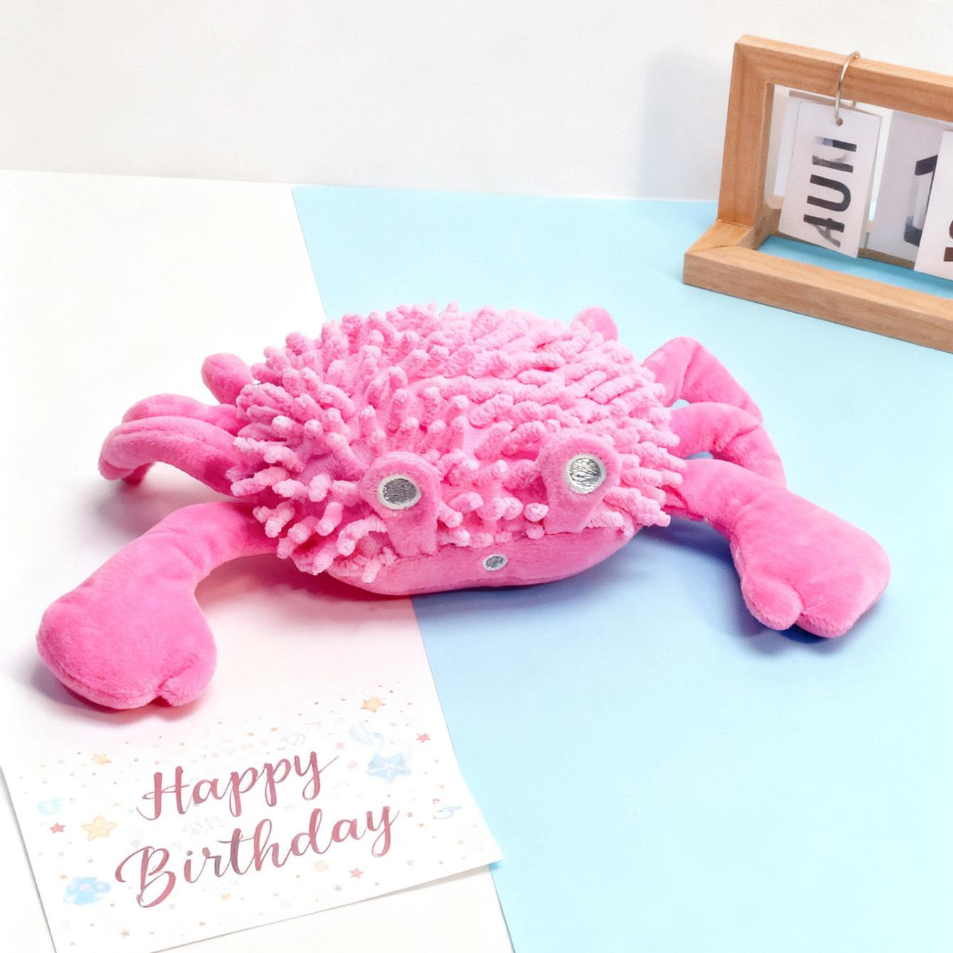 

Plush Crab Dog Toy - Squeaky Interactive Chew Toy for Teeth Cleaning, Bite-Resistant Pet Toy to Relieve Boredom & Stress, розовый
