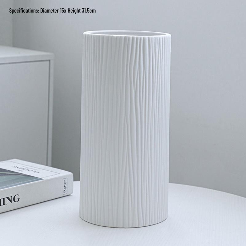 White Ceramic Frosted Vase - Nordic Minimalist Design for Dry Flowers, Hydroponic Display, Modern Desktop Ornament for Living Room Decor