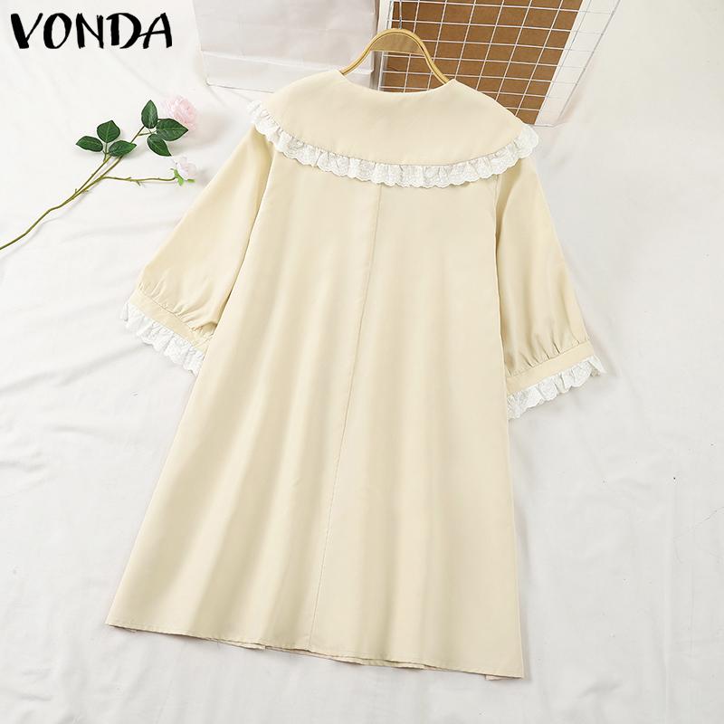 VONDA Rochii Casual de Damă cu Guler Păpușă, Dantelă Patchwork, Mâneci Lungi