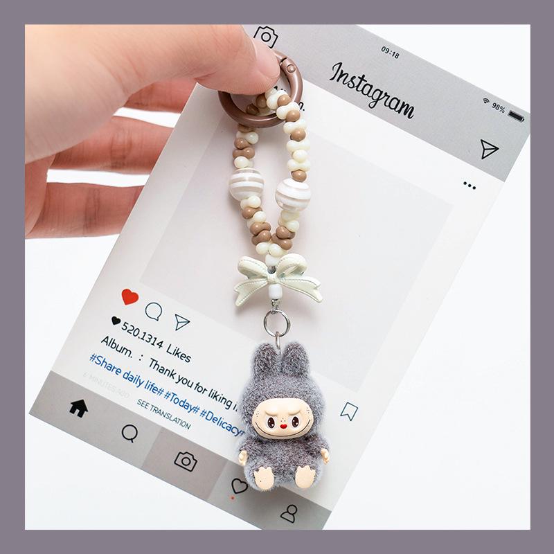 Flocked Mini Labubu Vinyl Keychains: Cute Stroller Bag & Phone Charms