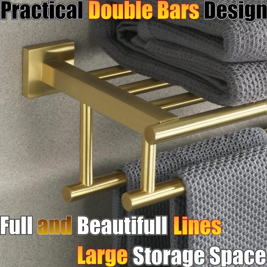 SUS 304 Stainless Steel Towel Rack Practical Double Bars Towel Shelf Household Bathroom Wall Mount Holder