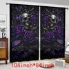 Set Of 2 Purple Skull Rose Print Curtains Suitable Bedroom Living Room Kitchen Decoration Home Window Curtain Polyester Ideal For Sitting