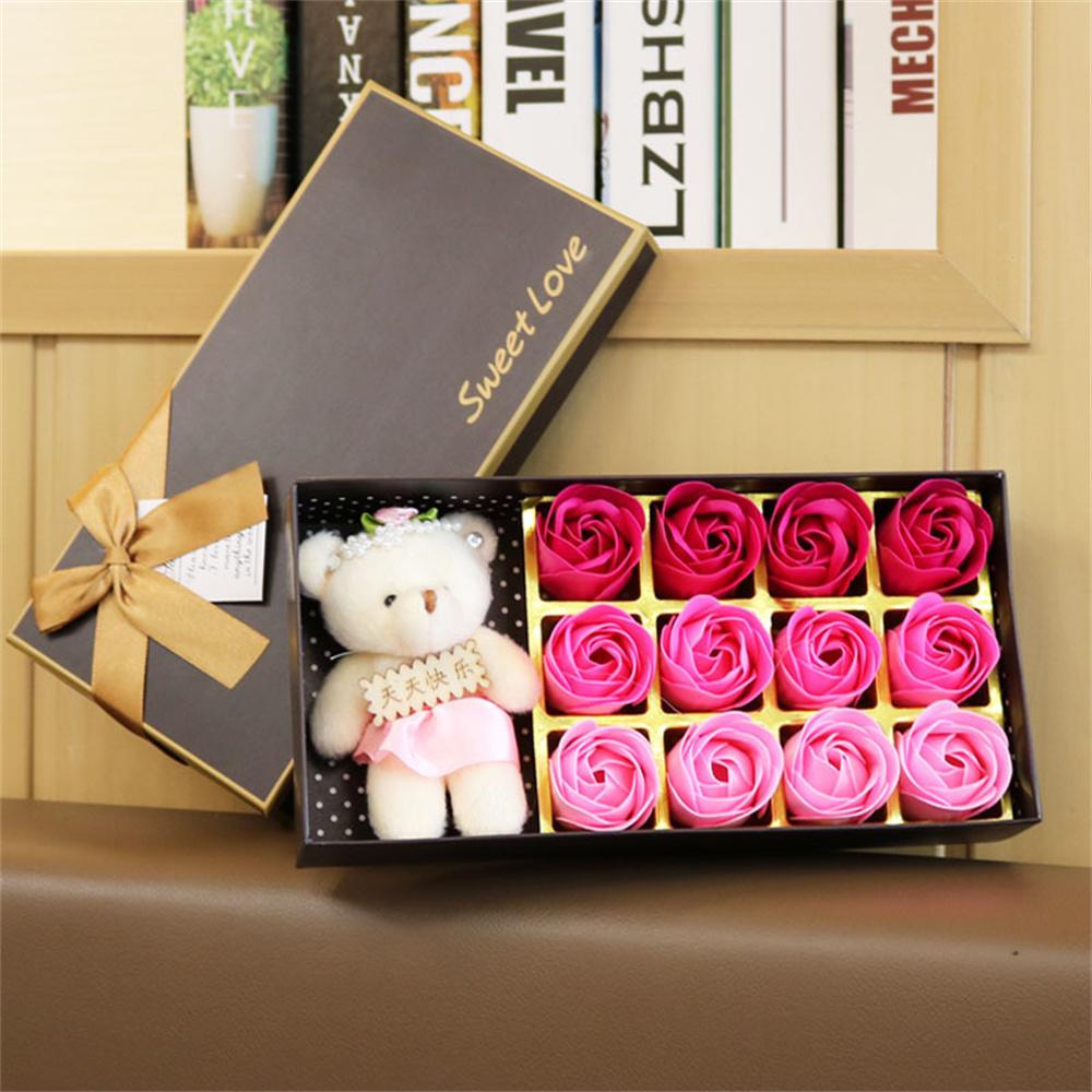Bouquet 12pcs Artificial Flowers Soap Flower Boxed Flower Gift For Celebration Romantic Occasions Valentine'S Day
