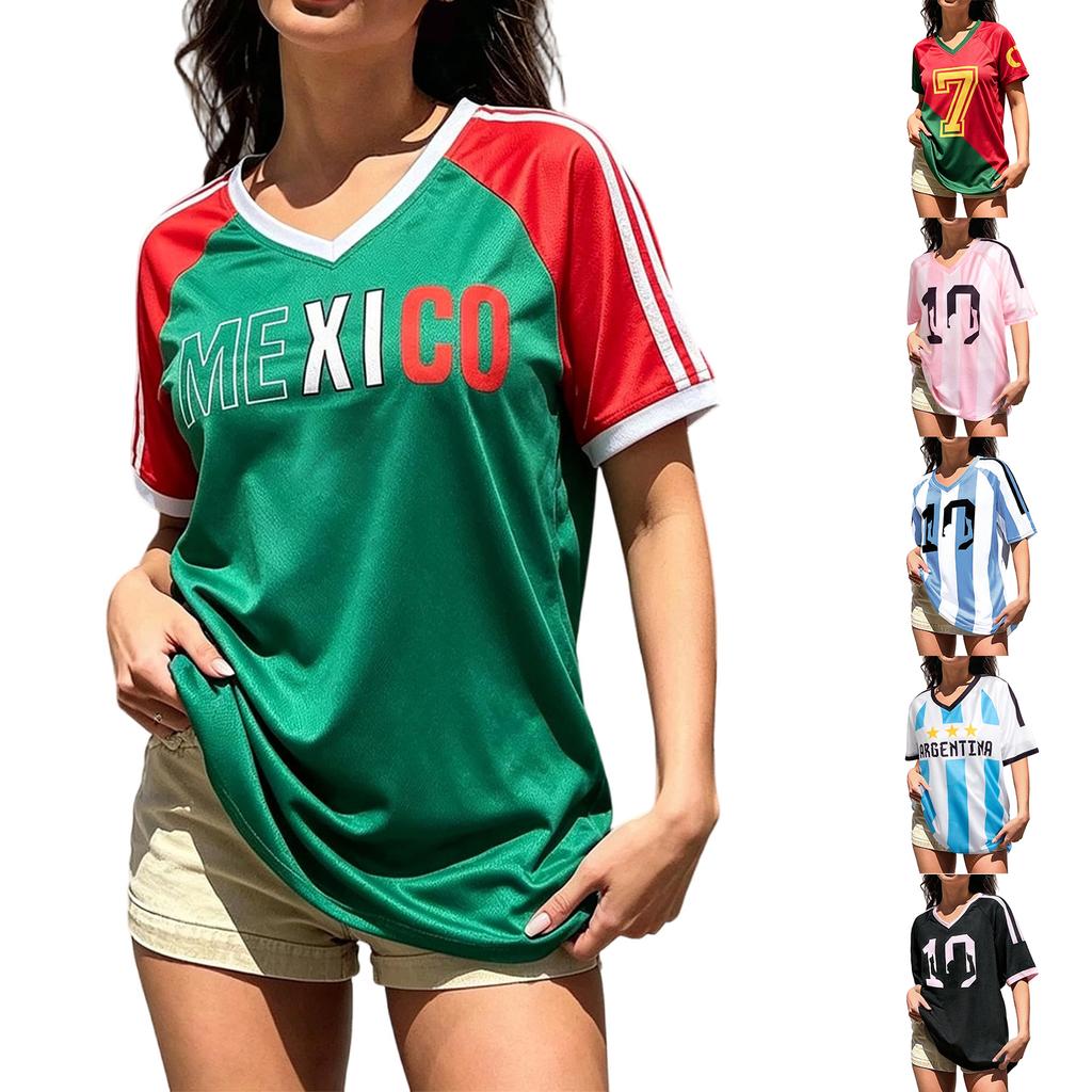 Women's V-Neck Soccer for Fans Retro Football Top