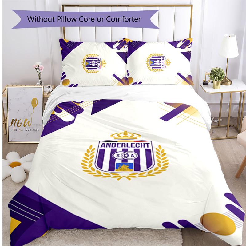 Set Lenzuola 3 Pezzi Stampato FC Anderlecht Traspirante Copripiumino con Federe Biancheria da Letto Decorativa per Camera da Letto Casa