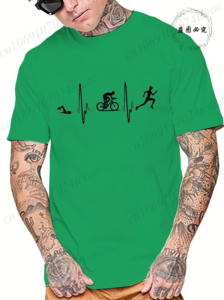 Unisex Fashion Casual Tee Tops Cool Funny Triathlon Heartbeat Design Print Tshirt Summer Unisex T Shirt Oneck Male Tees Tshirt Tops