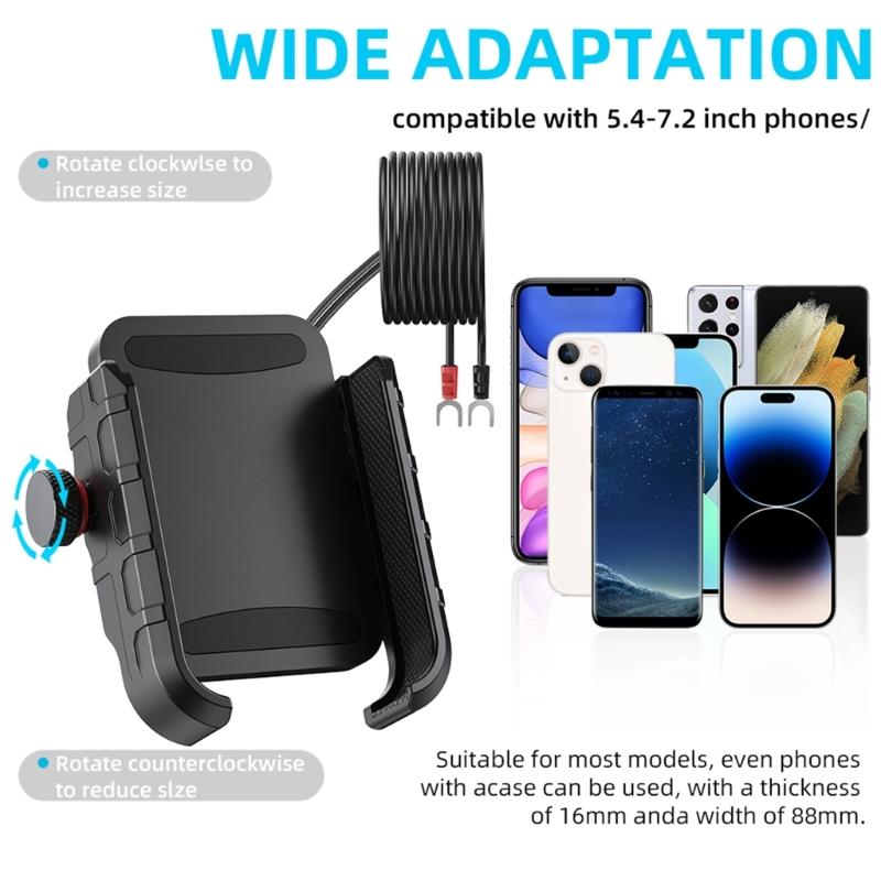 Motorcycle Phone Mount with USB3.0 Fast Charging Motorcycle Handlebar Cellphone Holder for 5-7.2inch Device