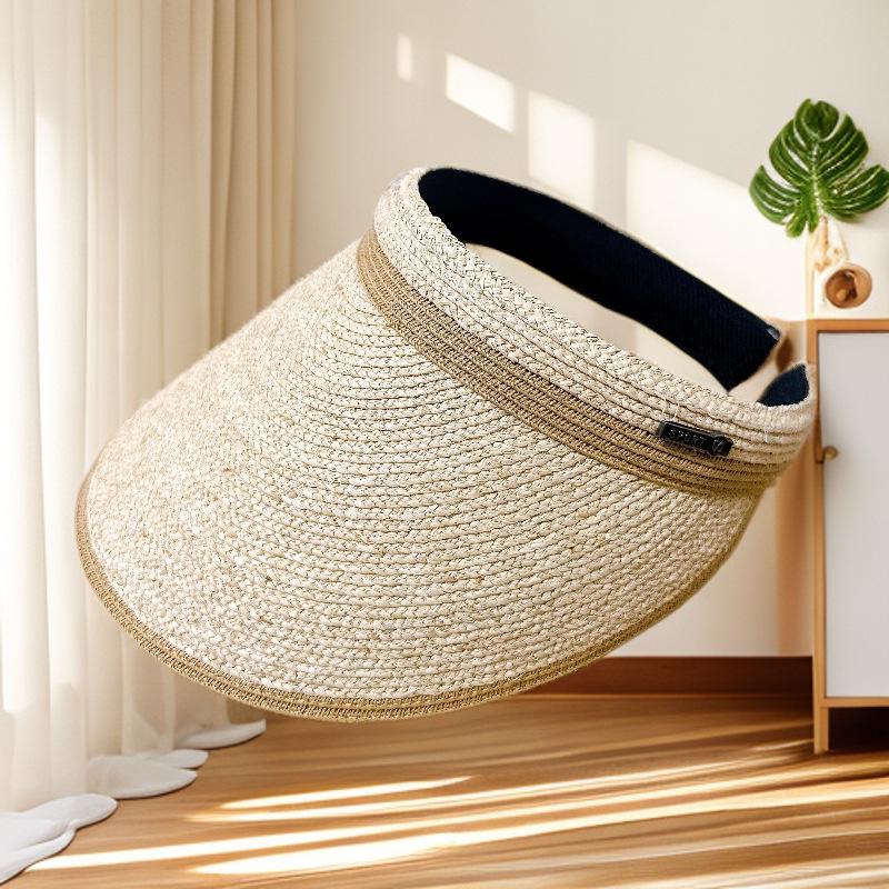 Korean-Style Handmade Raffia Sun Hat for Women - Summer Travel Straw Hat with Open Top for Vacation Sun Protection M (56-58cm) хаки