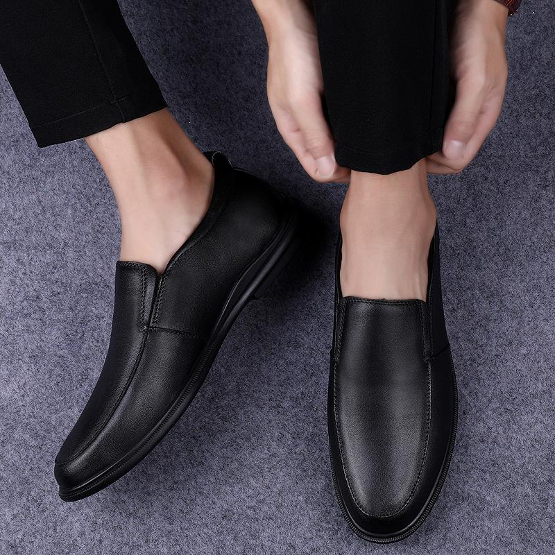 Herresko Casual Ekte Lær Slip-on Komfortable Herre Svarte Flats Herre Kjøresko Stor Størrelse
