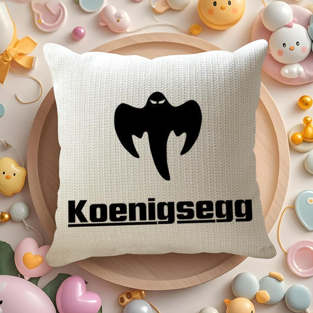 Luxury Car K-Koenigsegg Logo Cushion Cover Linen Organic Fabric Double-Sided Printing Breathable Pillow Case Sofa Home Decor