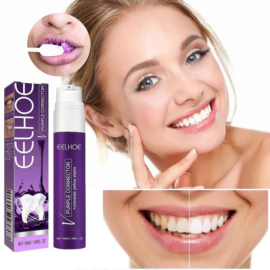 v34 purple toothpaste whitening teeth teeth to remove tooth stains and prevent pigmentation yellow teeth cleaning whitening 50ml box