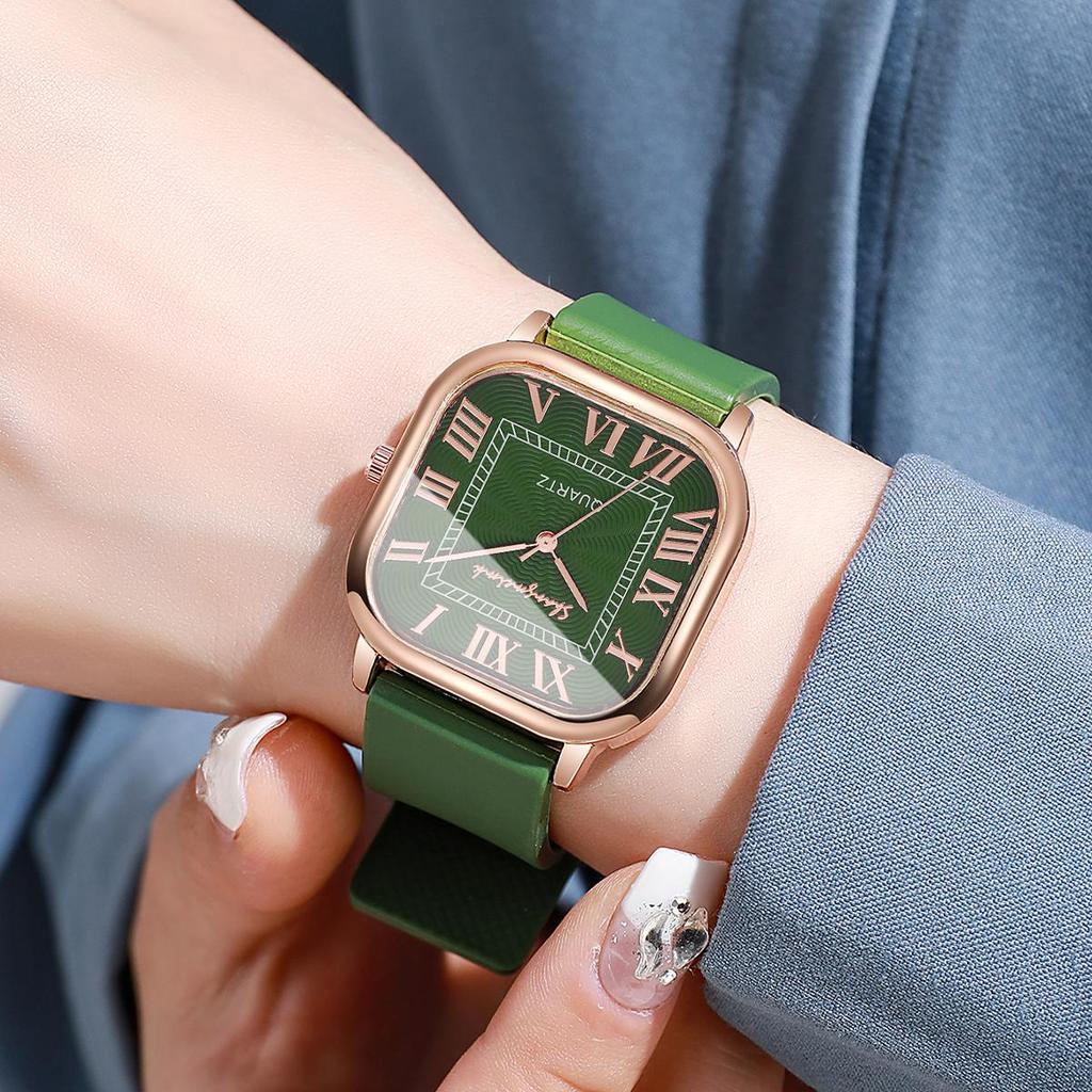 Damen Quadratische Uhren Silikonband Römisches Zifferblatt Quarz Armbanduhr für Damen Uhr