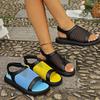 Fashion Hook and Loop Fastener Mesh Beach Sandals Round Head Breathable Rubber Flat Bottom Slippers Open Toe Casual Women's Shoes