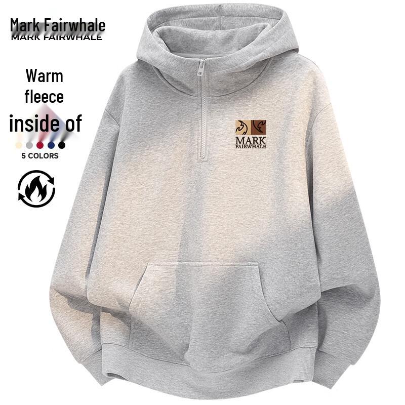 Mark Hua Fei Men's Heavyweight Oversize Half-Zip Fleece-Lined Hooded Sweatshirt