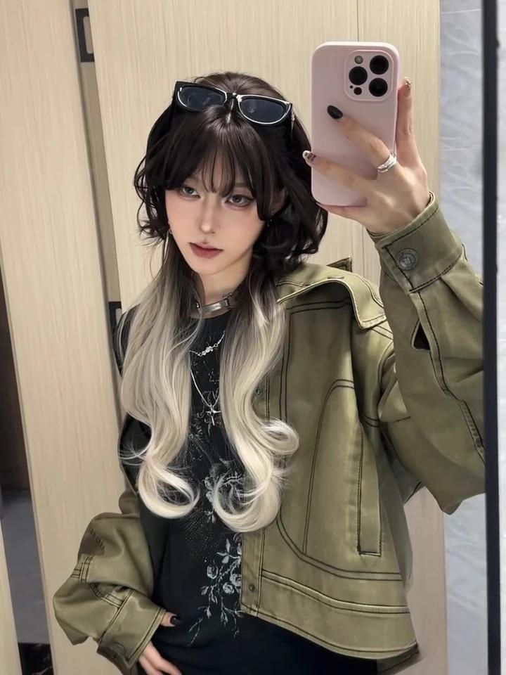 Ashely Wig Female Jellyfish Head Long Curly Hair Synthetic Wigs Fringe Layer Gradient Natural New Simulation Full Headband Wigs