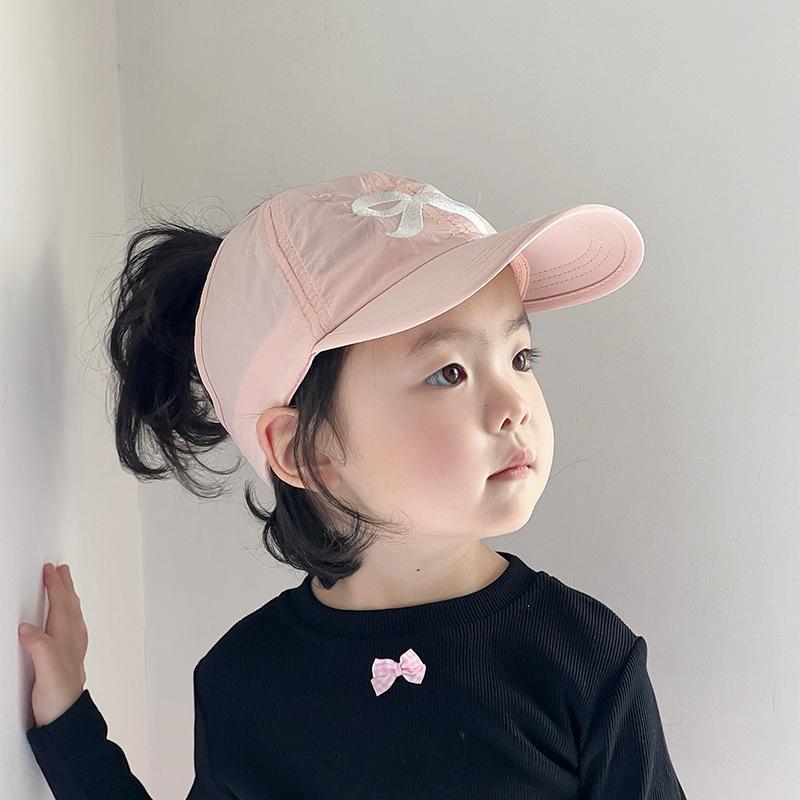 1Pc Summer Quick Drying Sun Visor Hats For Kids Boys Girls  Embroidered Bow Empty Top Ponytail Baseball Cap Children Hat