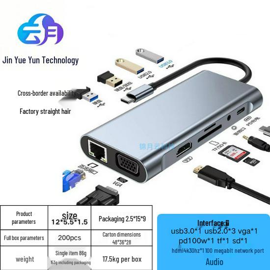 Type C to HDMI Laptop Dock with VGA, Gigabit Ethernet, USB 3.0, and SD/TF Card Reader