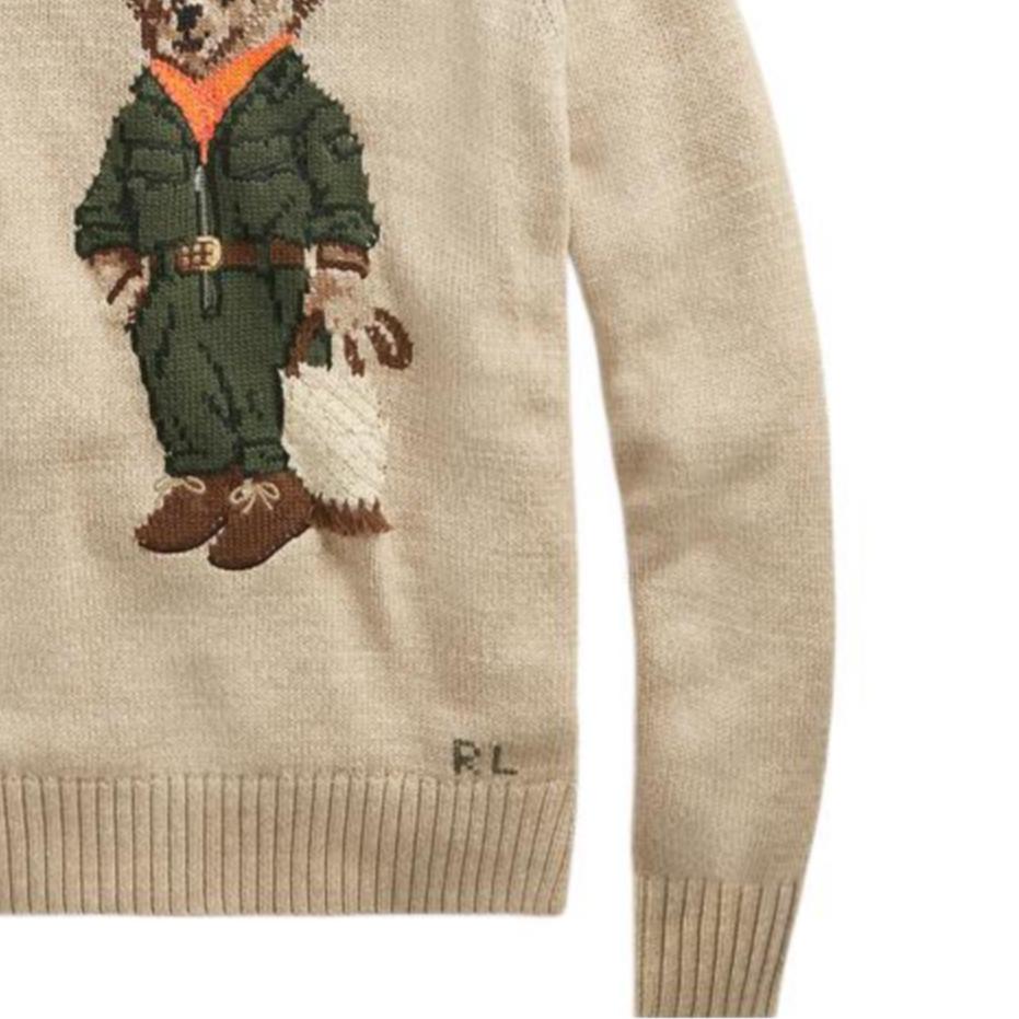Polo Ralph Lauren SS22 Cartoon Print Teddy Bear Animal Pattern Crew Neck Cotton Sweater Women sweater Brown WMPOSWENC020315