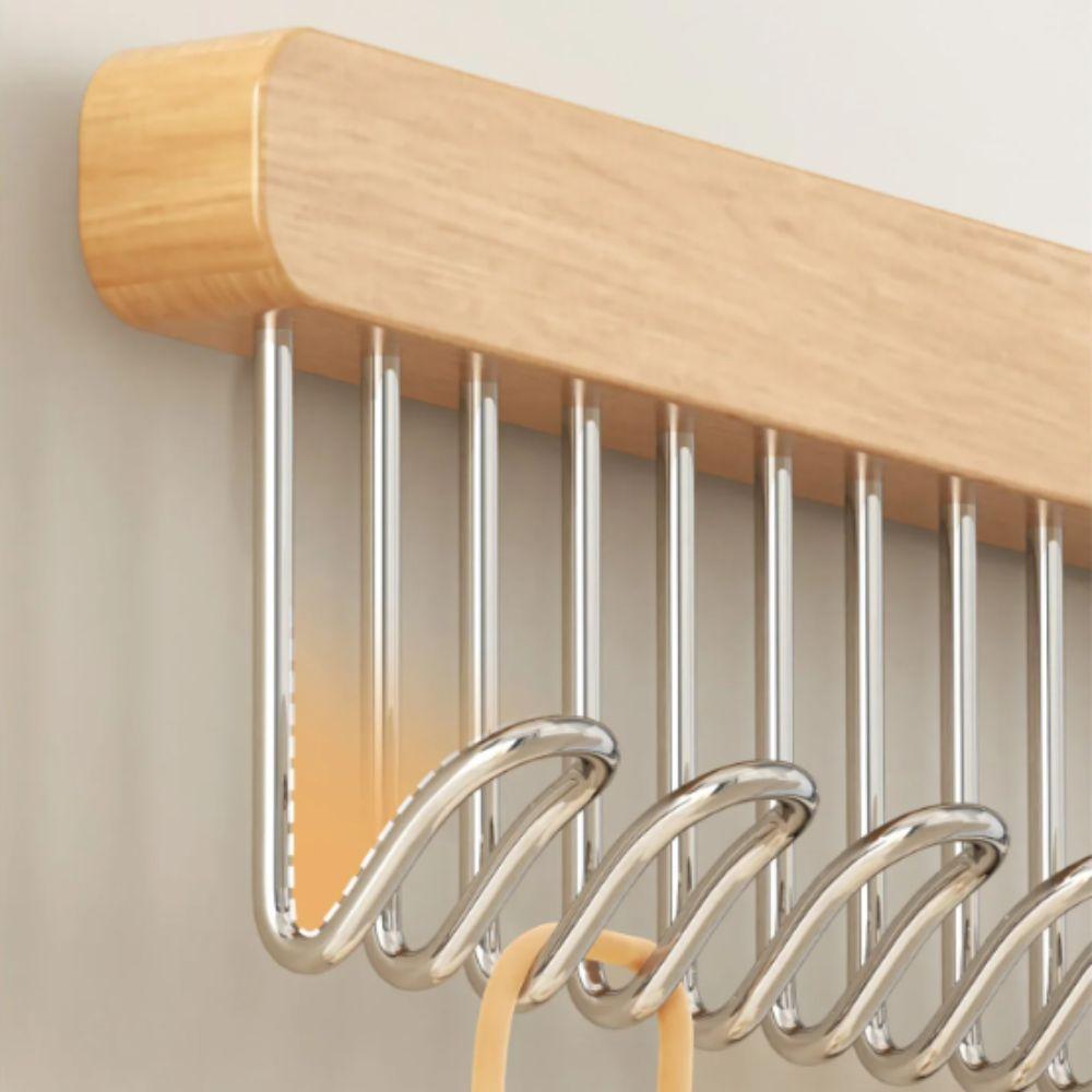 Multifunctional Clothes Hanger Bar Wood Material Closet Rod Pull Out Hook Rack Wardrobe Storage