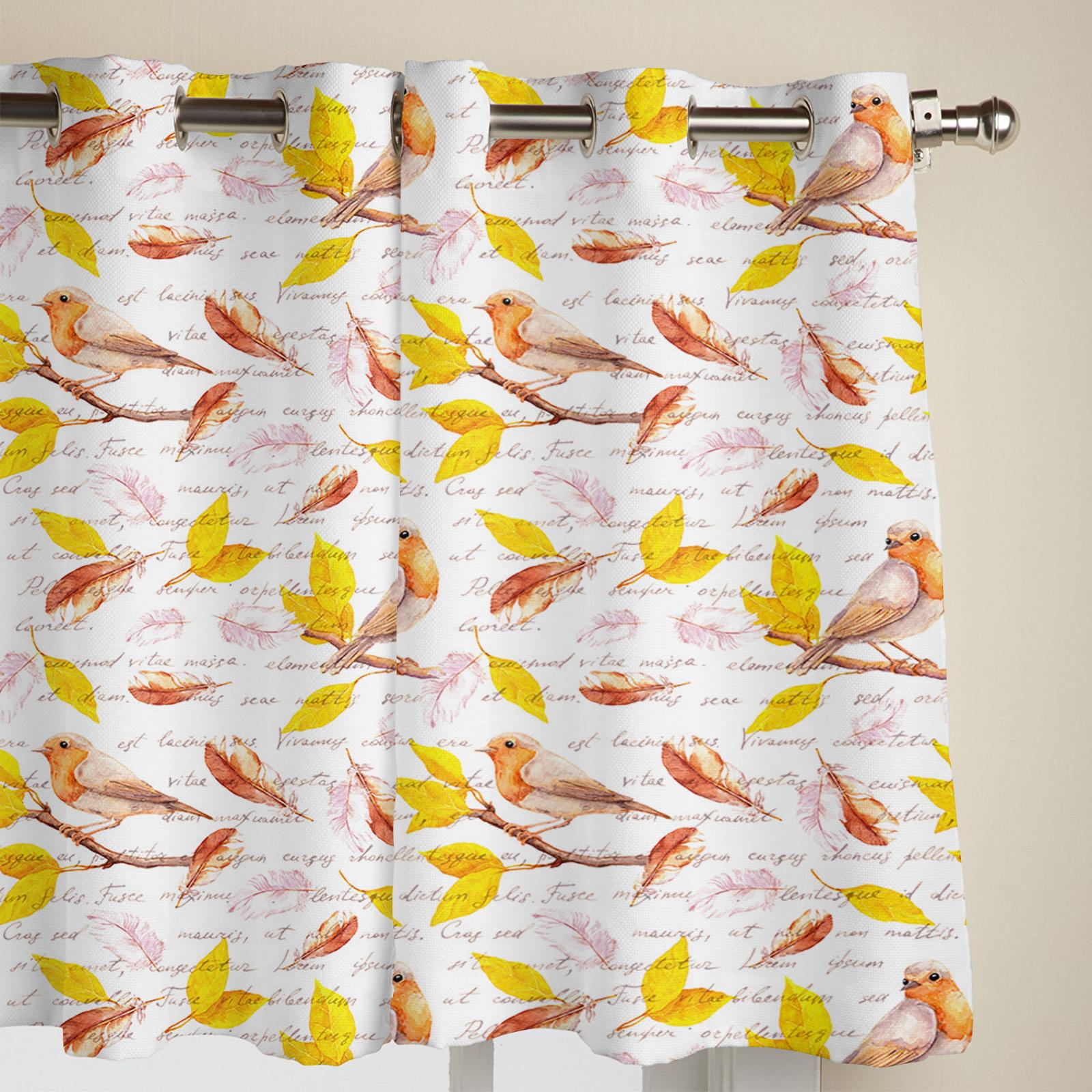 Шторы с осенними листьями и птицами для спальни — фото 4