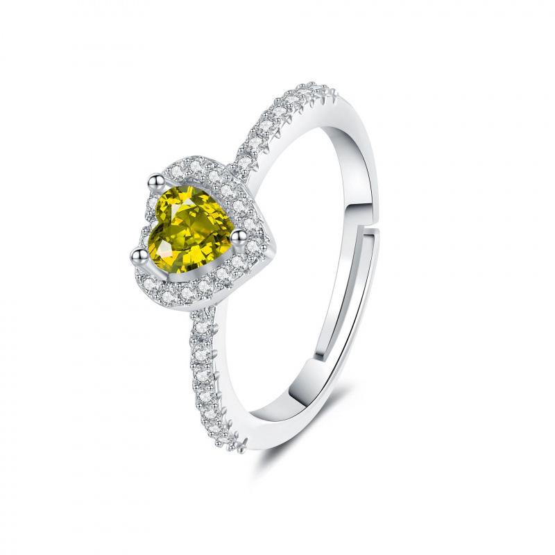 Colorful Heart Zircon Full Diamond Open Ring - European Fashion Classic Adjustable Open