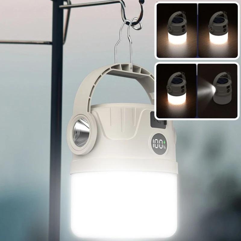 Solar Camping Light LED Rechargeable Hiking Lamp Waterproof Outdoor Flashlight Gear for Fishing Backpacking Tent Atmosphere Lamp